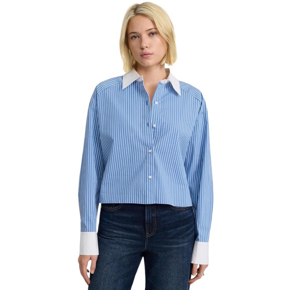 NWT Express Women's Cropped Boyfriend Striped Long Sleeve Portofino Shirt